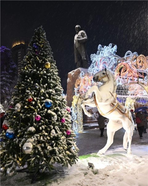 
Семь километров гирлянд: в Алматы зажгли главную новогоднюю ёлку
