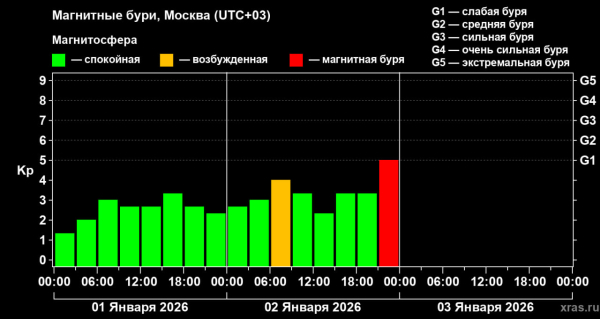 Первая магнитная буря нового года началась на Земле
Первая магнитная буря нового года началась на Земле