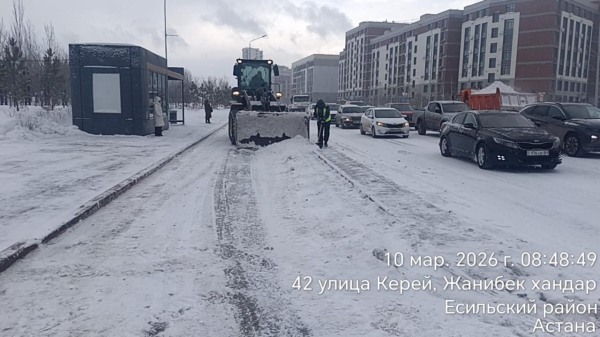 Сильный снегопад в Астане: коммунальные службы работают круглосуточно