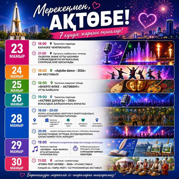 28 мая нашему городу исполнится 157 лет. Как в Актобе отметят День города? Куда идти и что смотреть?
