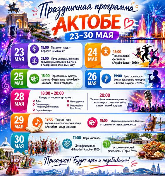 28 мая нашему городу исполнится 157 лет. Как в Актобе отметят День города? Куда идти и что смотреть?
