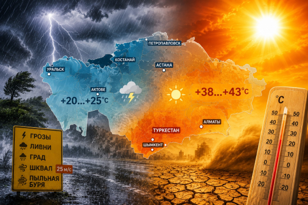 До +43 и шквал 25 м/с: что ждет Казахстан 15 августа До +43 и шквал 25 м/с: что ждет Казахстан 15 августа