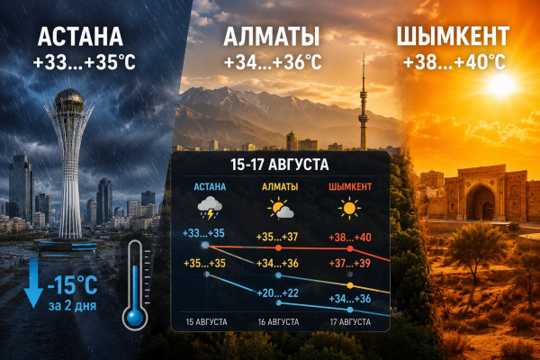 От +40 до +20: три мегаполиса Казахстана разделит погода